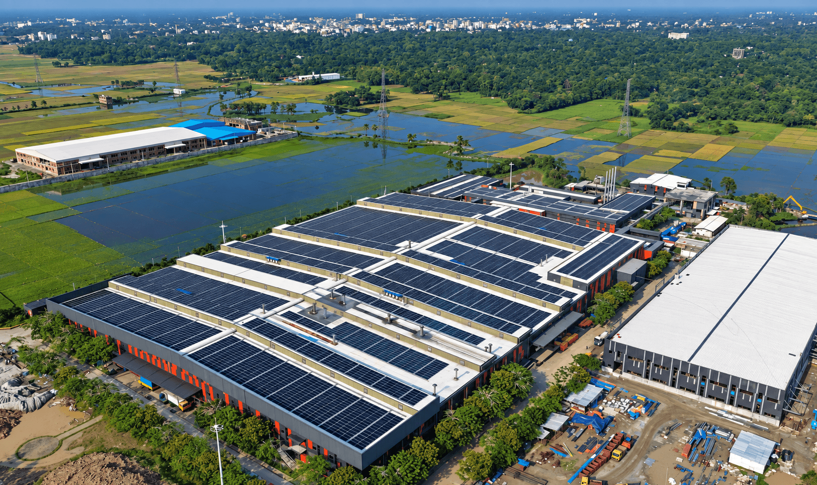 Aerial rooftop solar project reference for Blue Planet Knit Composite Ltd. 5.1 MW Solar Project.